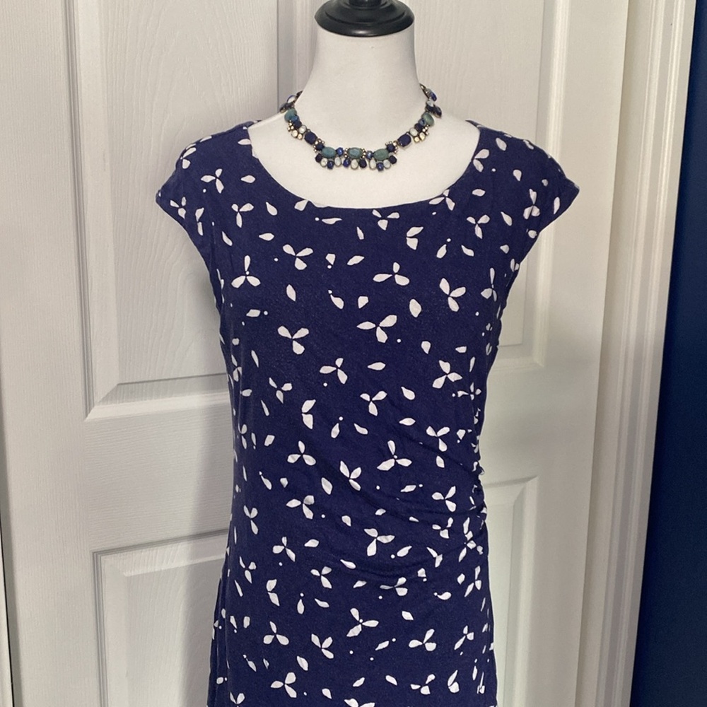 Loft Blue and White Floral Bodycon Dress Size M